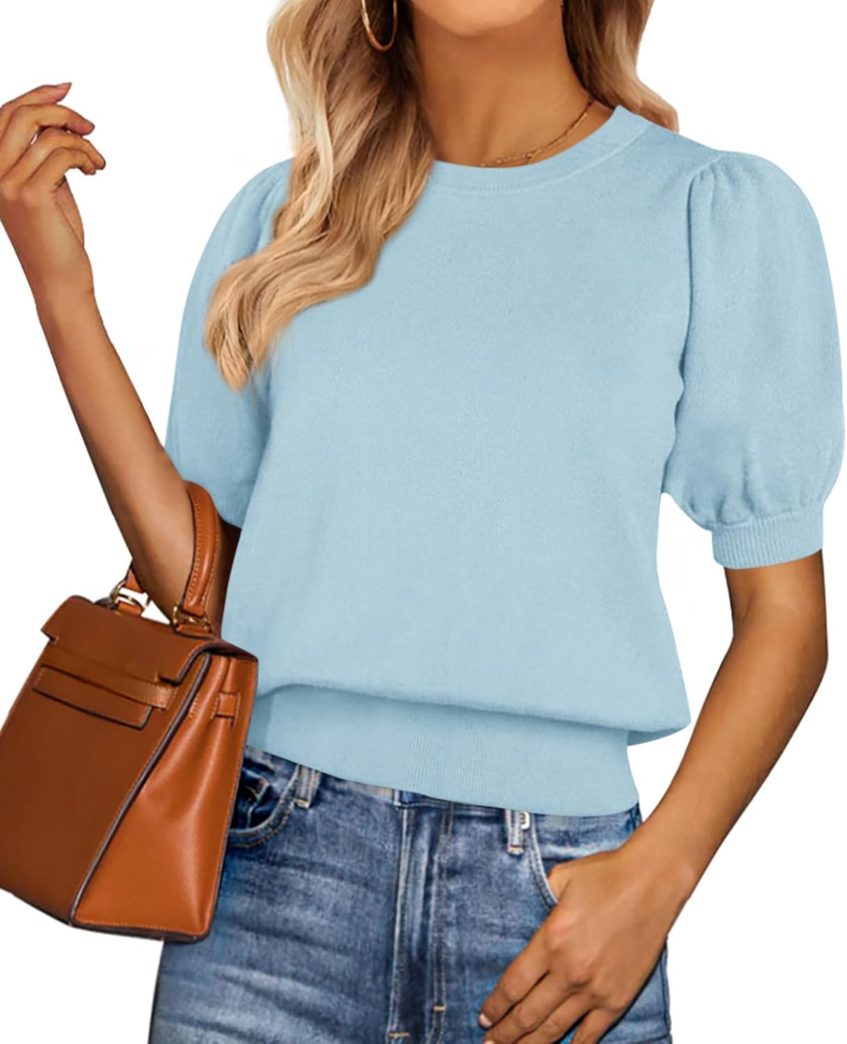 PRETTYGARDEN Womens Puff Sleeve Sweater for Spring and Summer