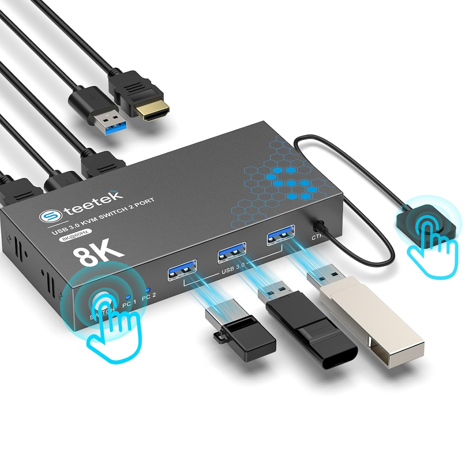 USB 3.0 HDMI KVM Switch for 2 Computers with 8K Support