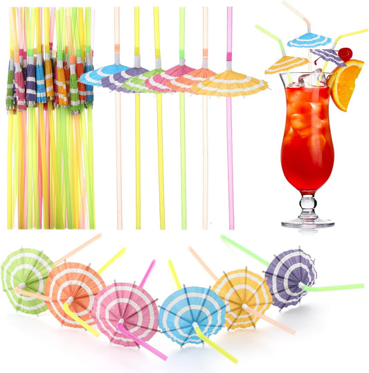 Sieral 300 Pcs Luau Cocktail Straws with Umbrella - Beach Party Essential!