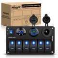 6 Gang Rocker Switch Panel with USB PD-C and Voltmeter - All-in-One