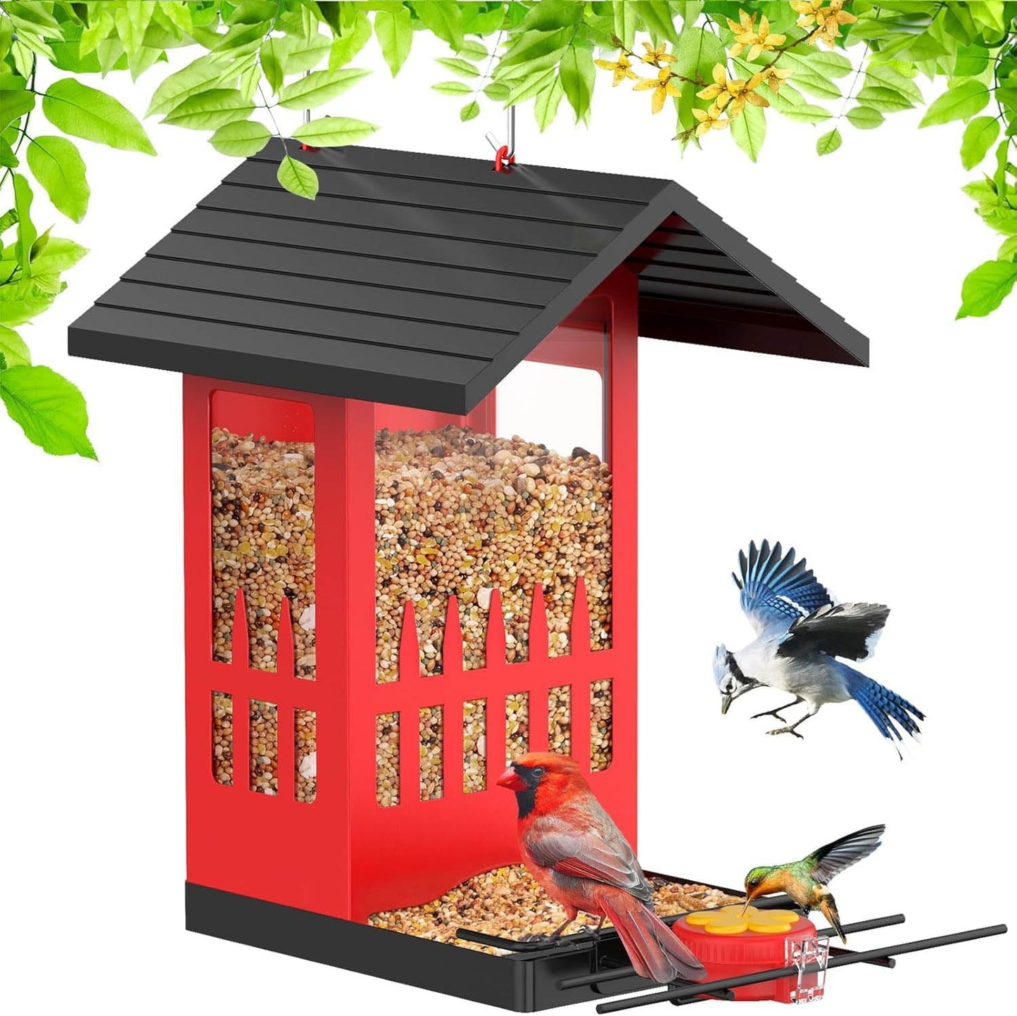 Metal Bird Feeder for Outdoors - 2-in-1 Wild Bird Seed Feeder