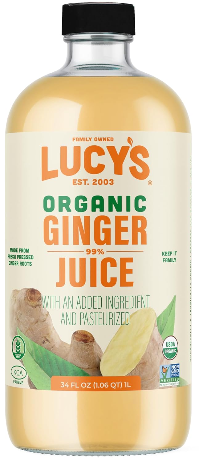Organic 99% Pure Ginger Juice in 34oz Glass Bottle - Fresh Pressed