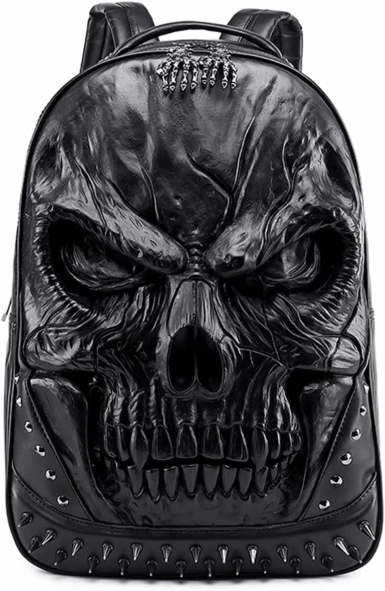 XUANNIAO 3D PU Leather Skull Backpack for School and Travel