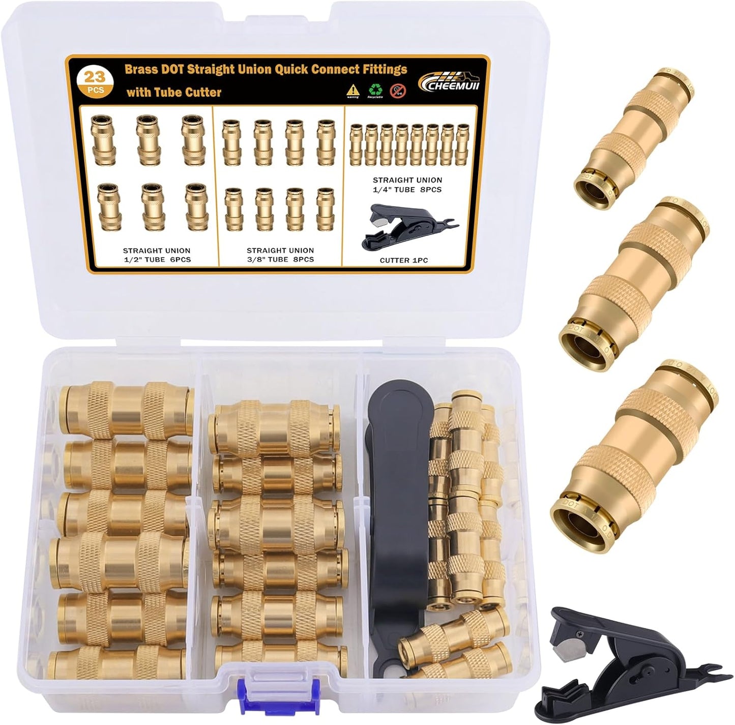 23 PCS Brass DOT Air Line Fittings Kit for Quick Connect Systems