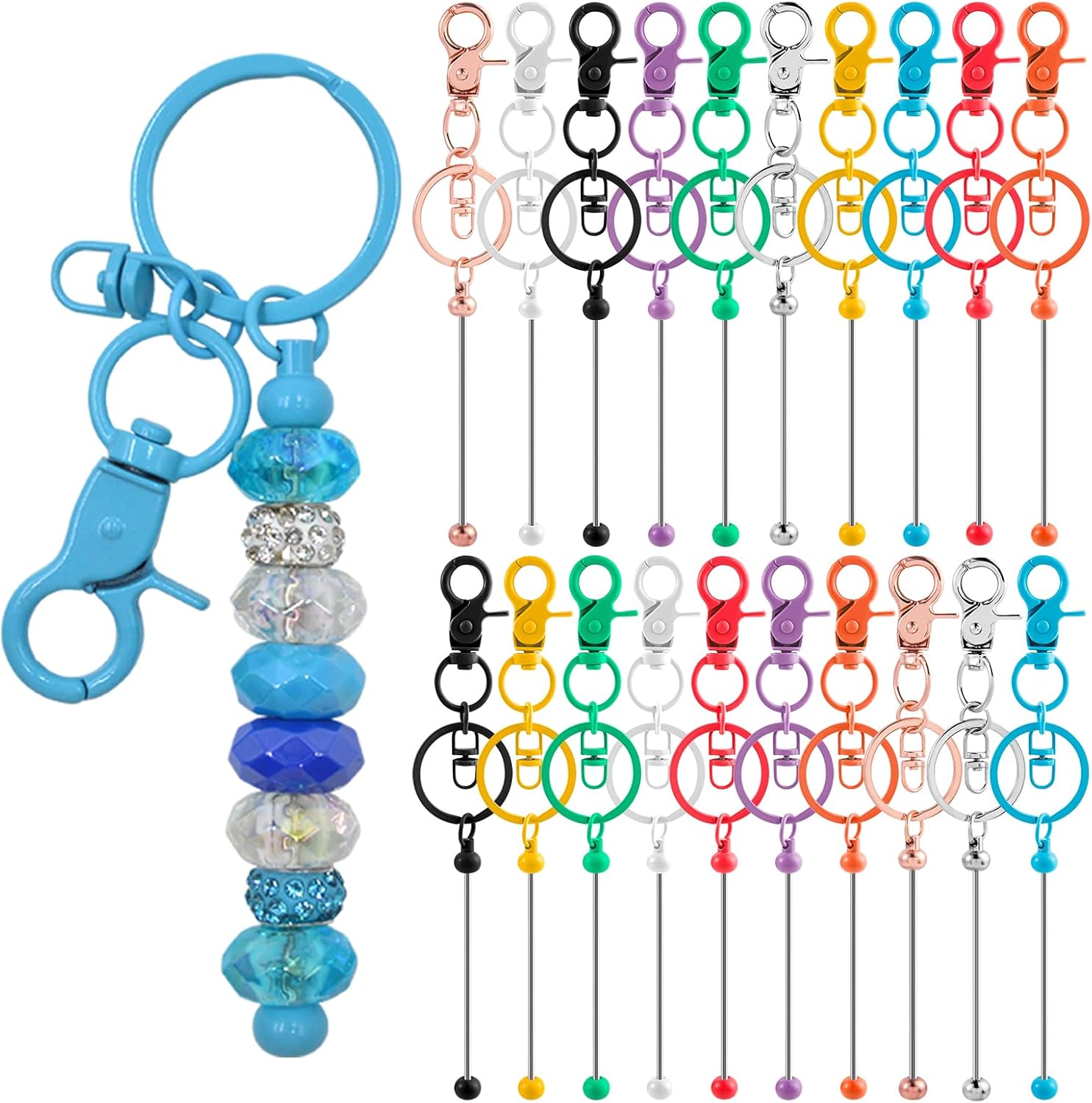 60 Pcs Beadable Keychains Bulk Kit for DIY Crafting Projects