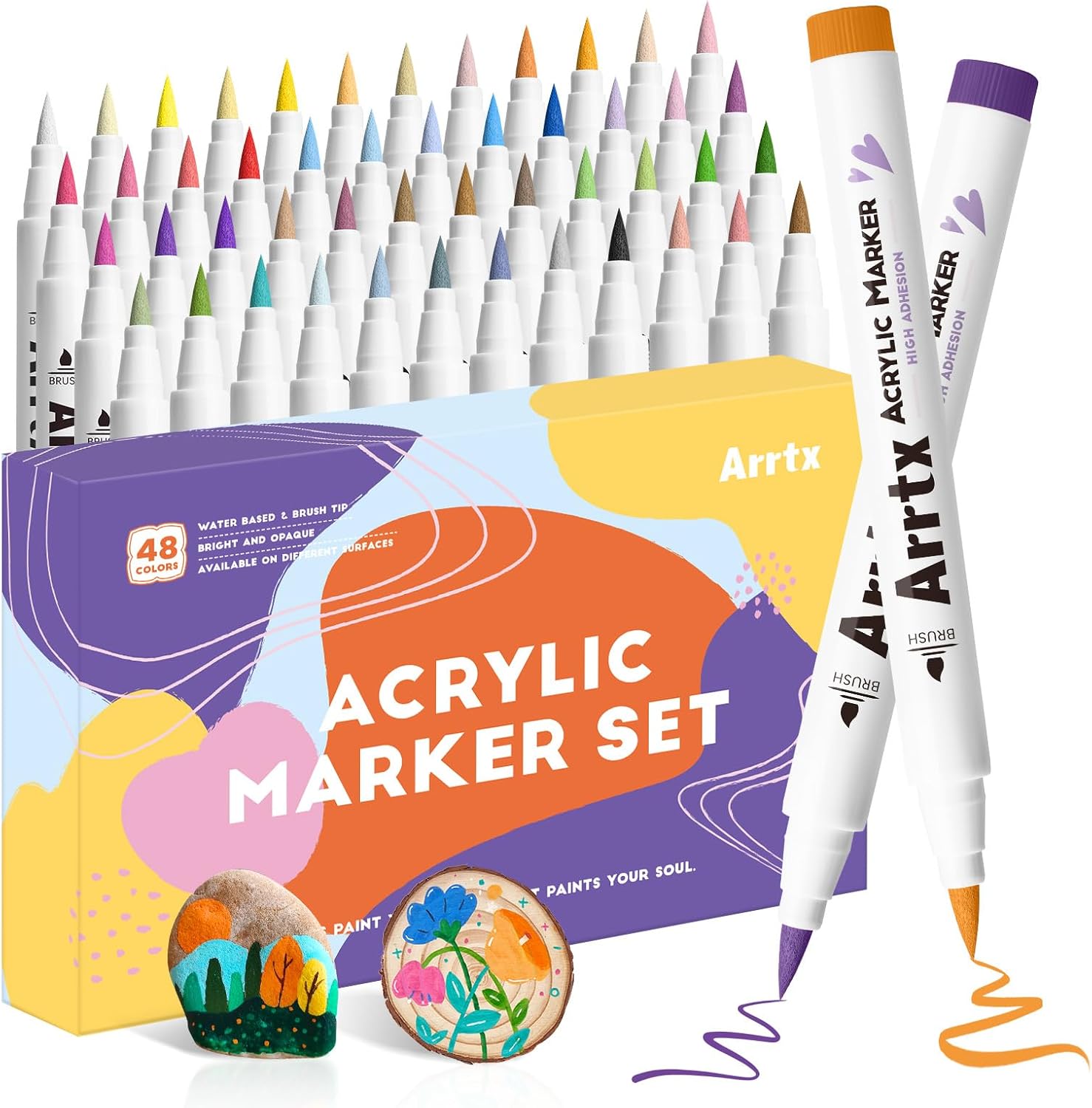 Arrtx 48 Colors Acrylic Marker Set for Vibrant DIY Crafts