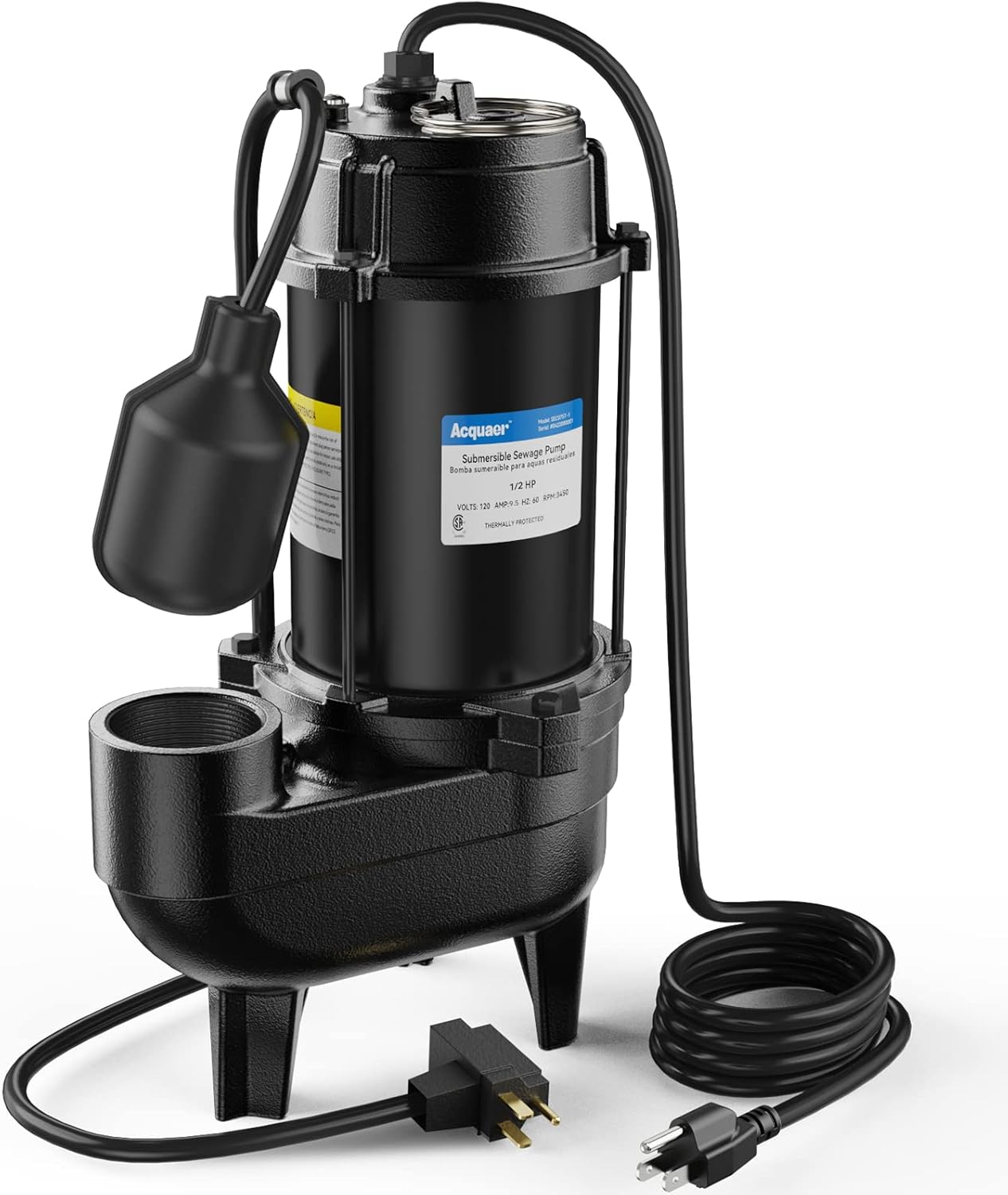 Acquaer 1/2HP Submersible Sewage Pump for Efficient Drainage