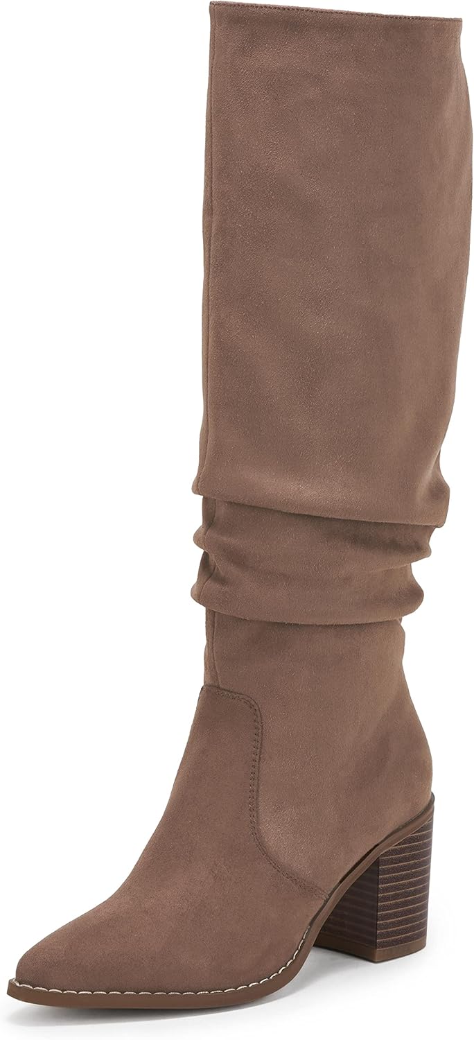 Huiyuzhi Womens Pointed Toe Mid Chunky Heel Knee High Boots