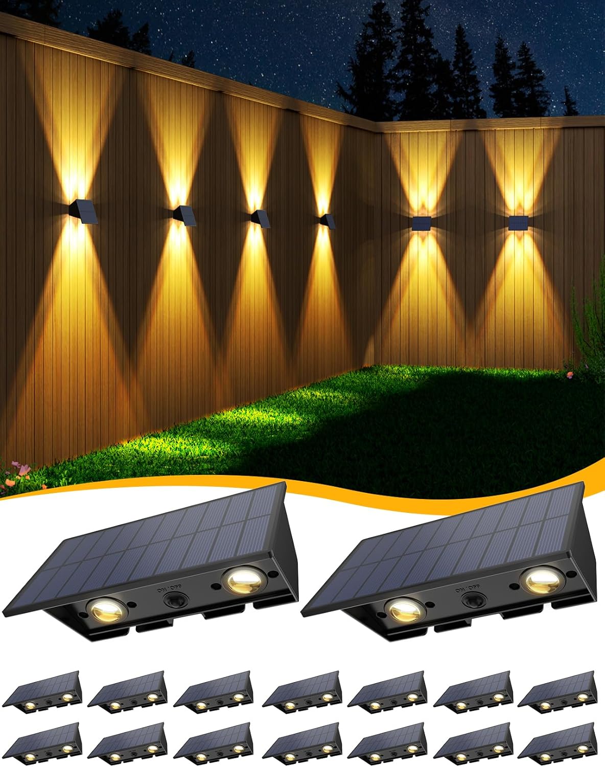 Solar Fence Lights - 16Pack Waterproof Outdoor Wall Lights