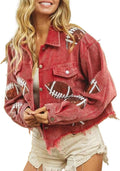 Football Sequin Embroidery Cropped Corduroy Jacket - Retro Sparkle