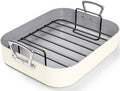 MICHELANGELO Ceramic Roasting Pan with Rack - Large Beige Roaster