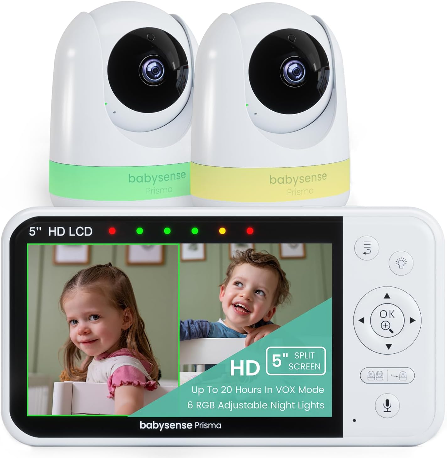 Babysense Prisma Baby Monitor - 2 Cameras, Night Light, White Noise