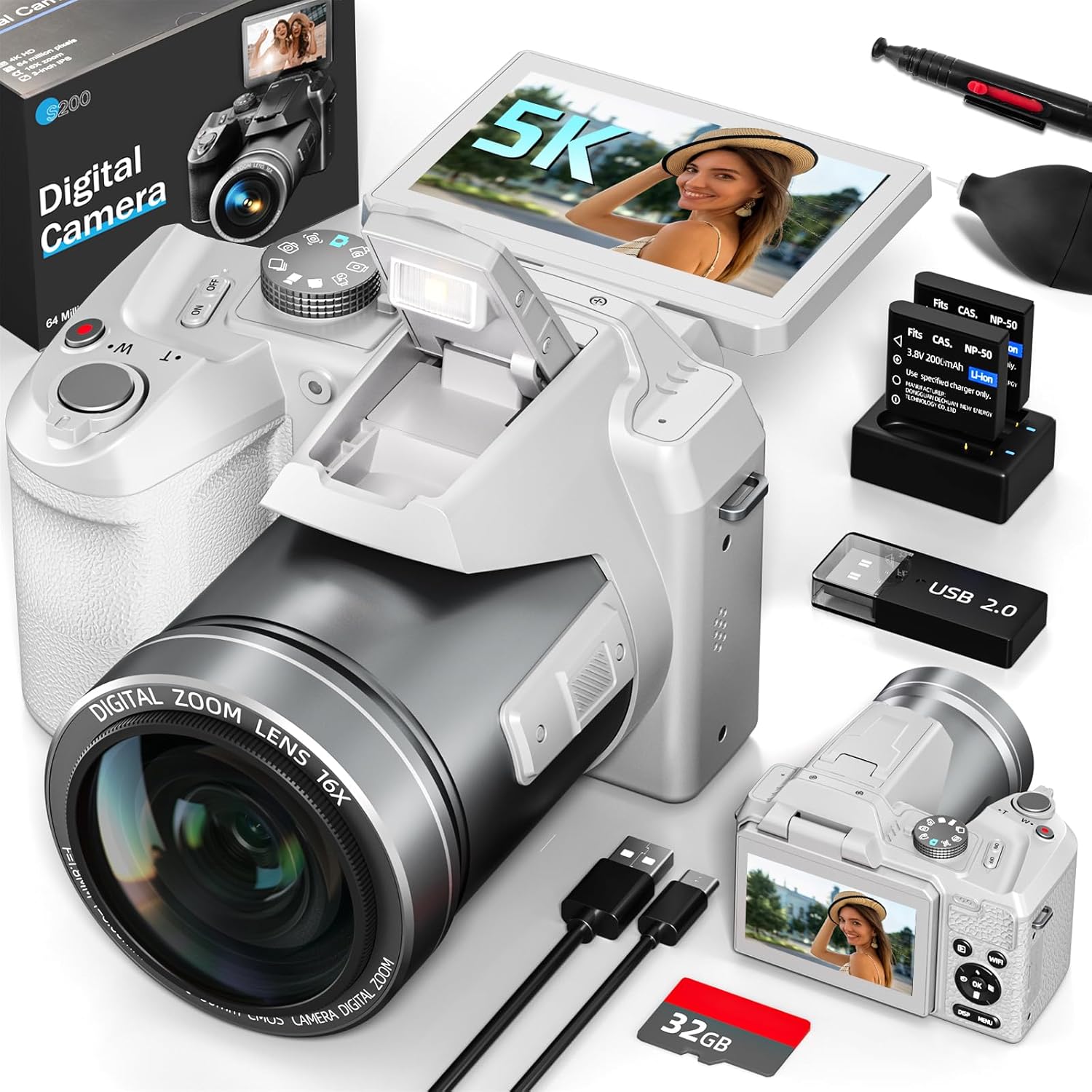 64MP 5K Professional Camera for Photography with 16X Zoom