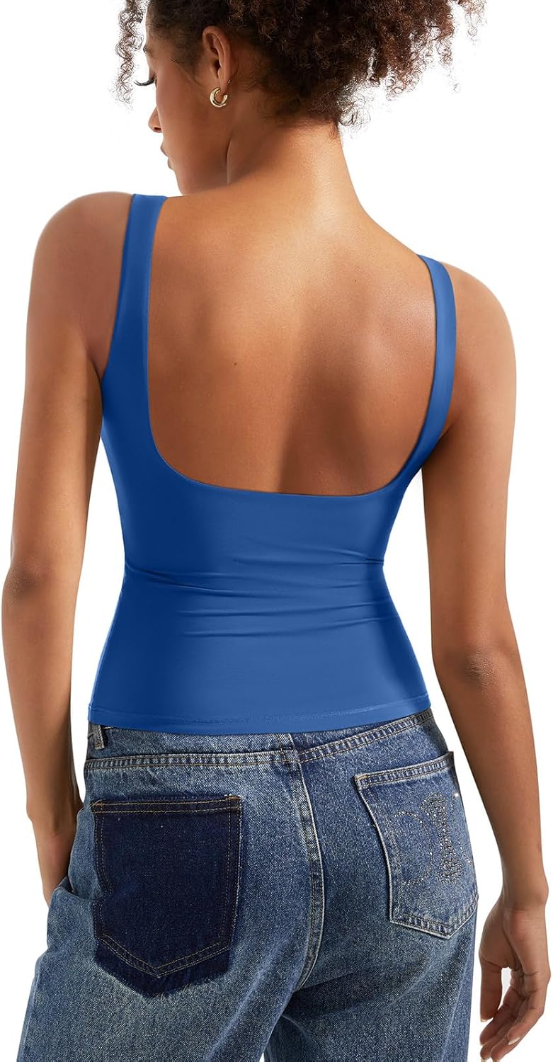 Padded Open Back Boat Neck Tank Tops for Women - Stylish & Soft