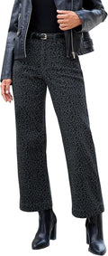 Wide Leg Leopard Print Jeans High Waisted - Trendy Ankle Length