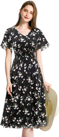 Chiffon Floral Midi Dress with Smocked Waist - Summer Beach Dress