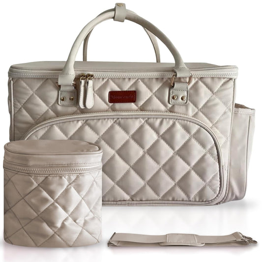 Diaper Bag Tote with Dividers and Insulated Storage Bag - Beige