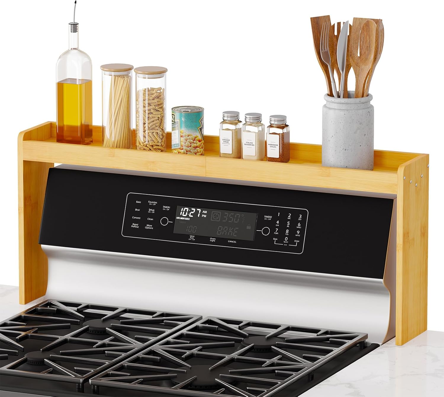 SpaceAid Bamboo Over the Stove Spice Holder Shelf for Kitchen