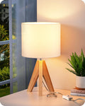 EDISHINE Small Cute Table Lamp Wood Tripod Nightstand Lamp - Compact