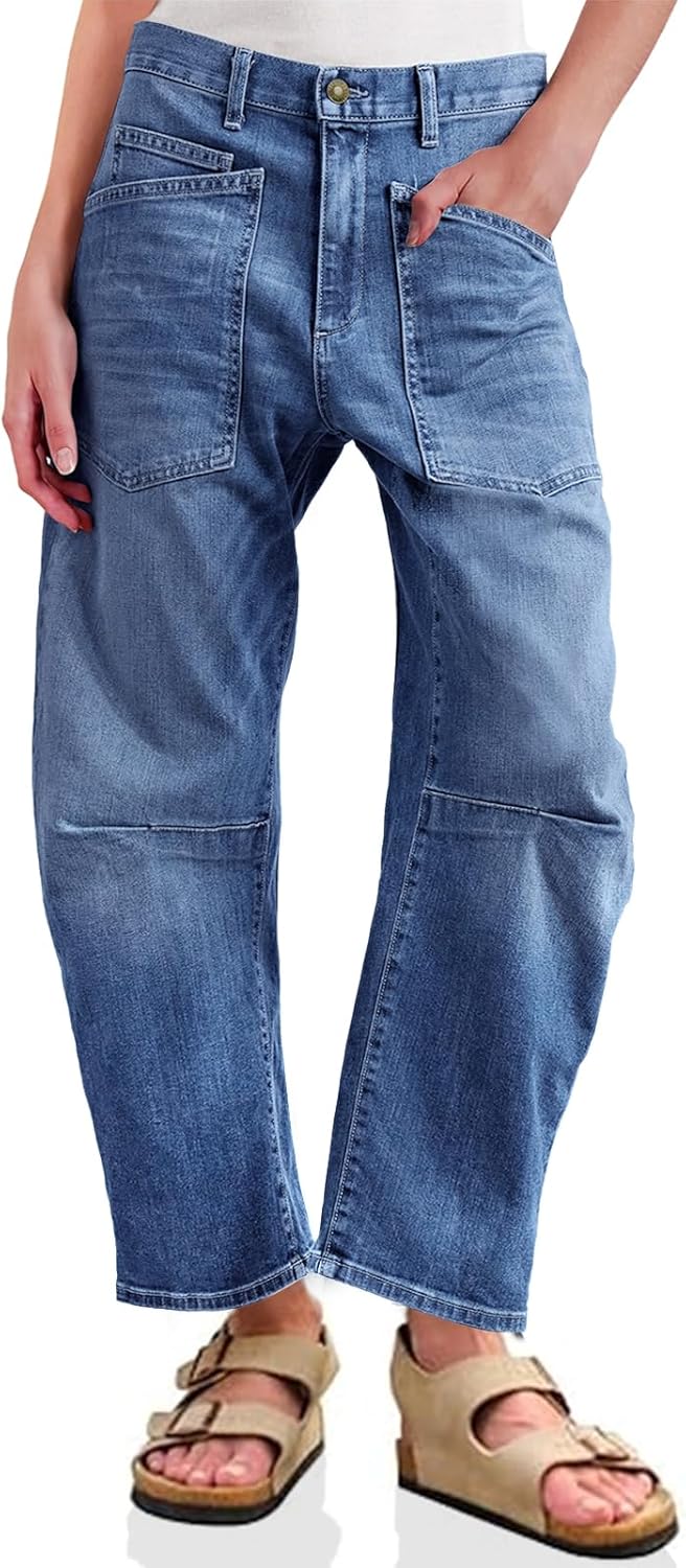Baggy Barrel Horseshoe Jeans for Women - Vintage High Waisted Denim