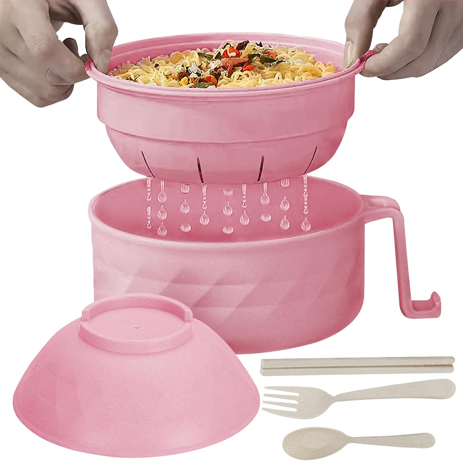 College Dorm Set: 30oz Ramen Bowl with Utensils in Pink