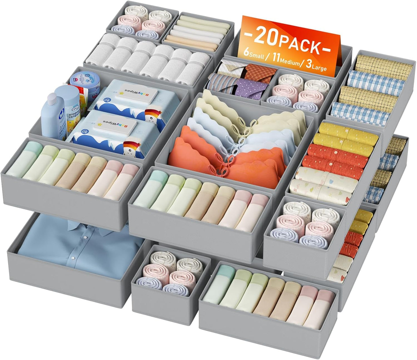 DIMJ Drawer Organizer Clothes - Versatile Storage Bins for Baby