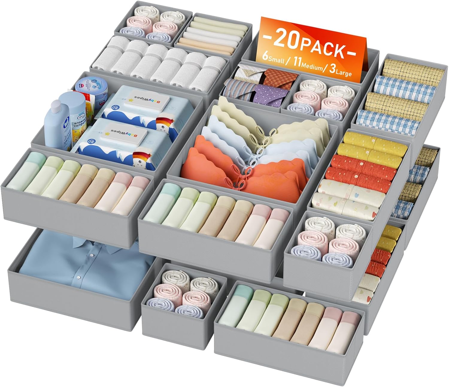 DIMJ Drawer Organizer Clothes - Versatile Storage Bins for Baby
