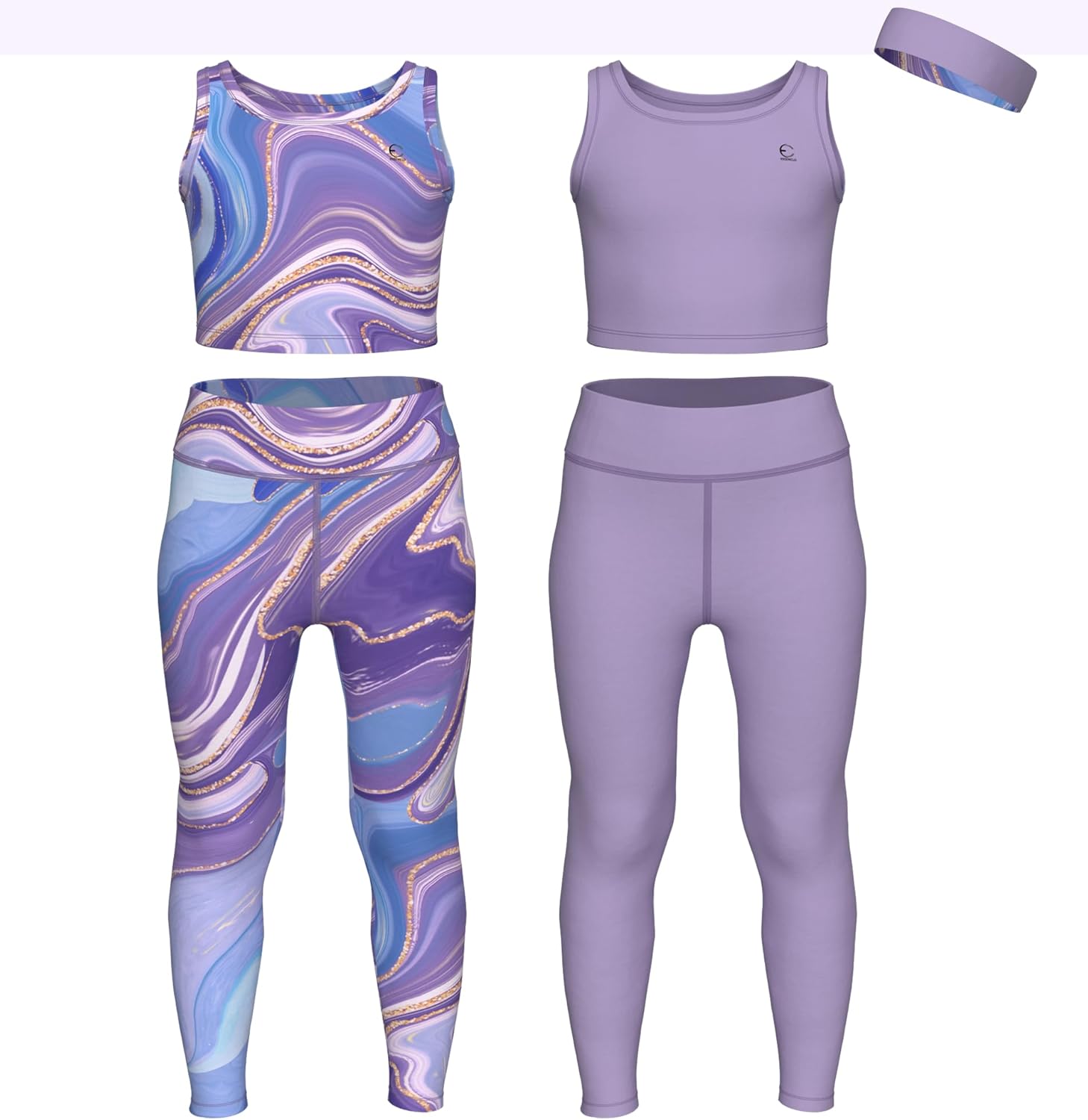 Girls Athletic Leggings and Crop Tank Tops 5pc Set for Kids