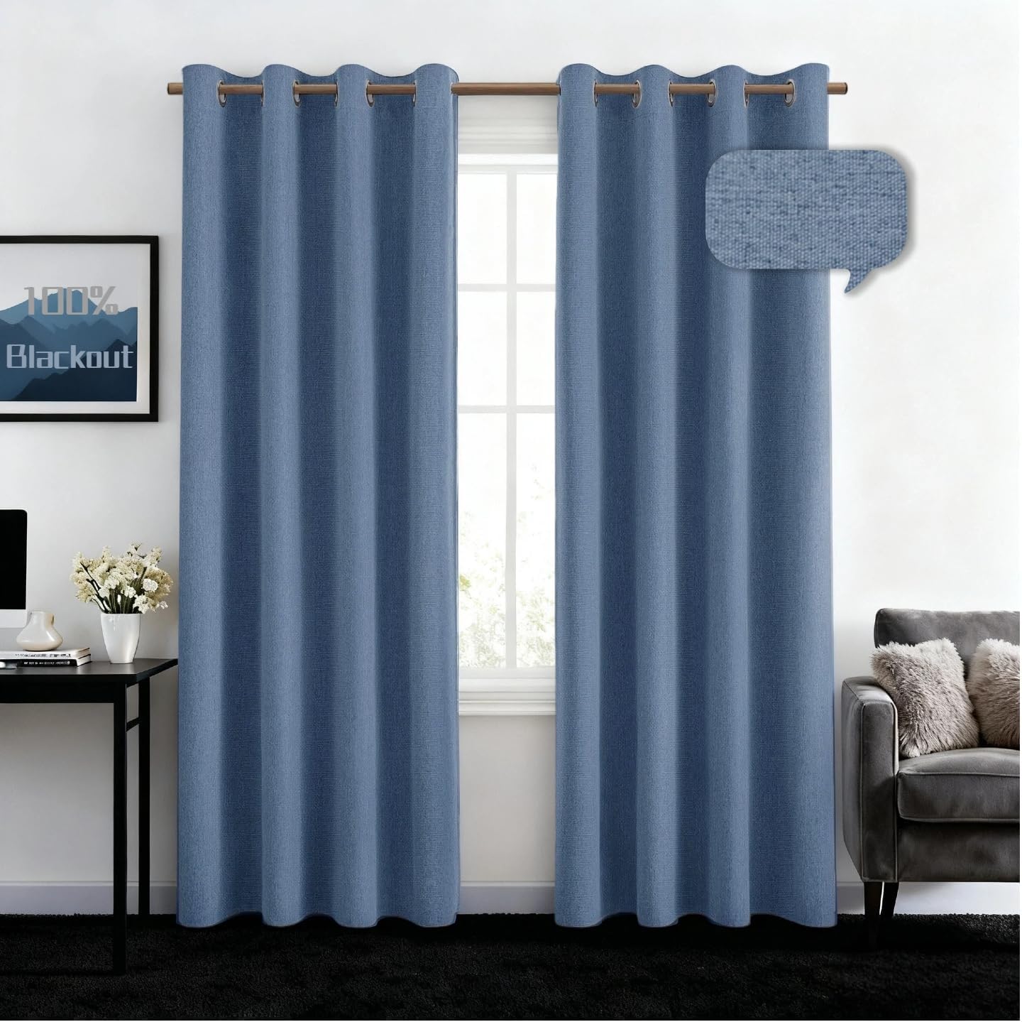 Stone Blue 100% Blackout Curtains for Total Darkness and Style