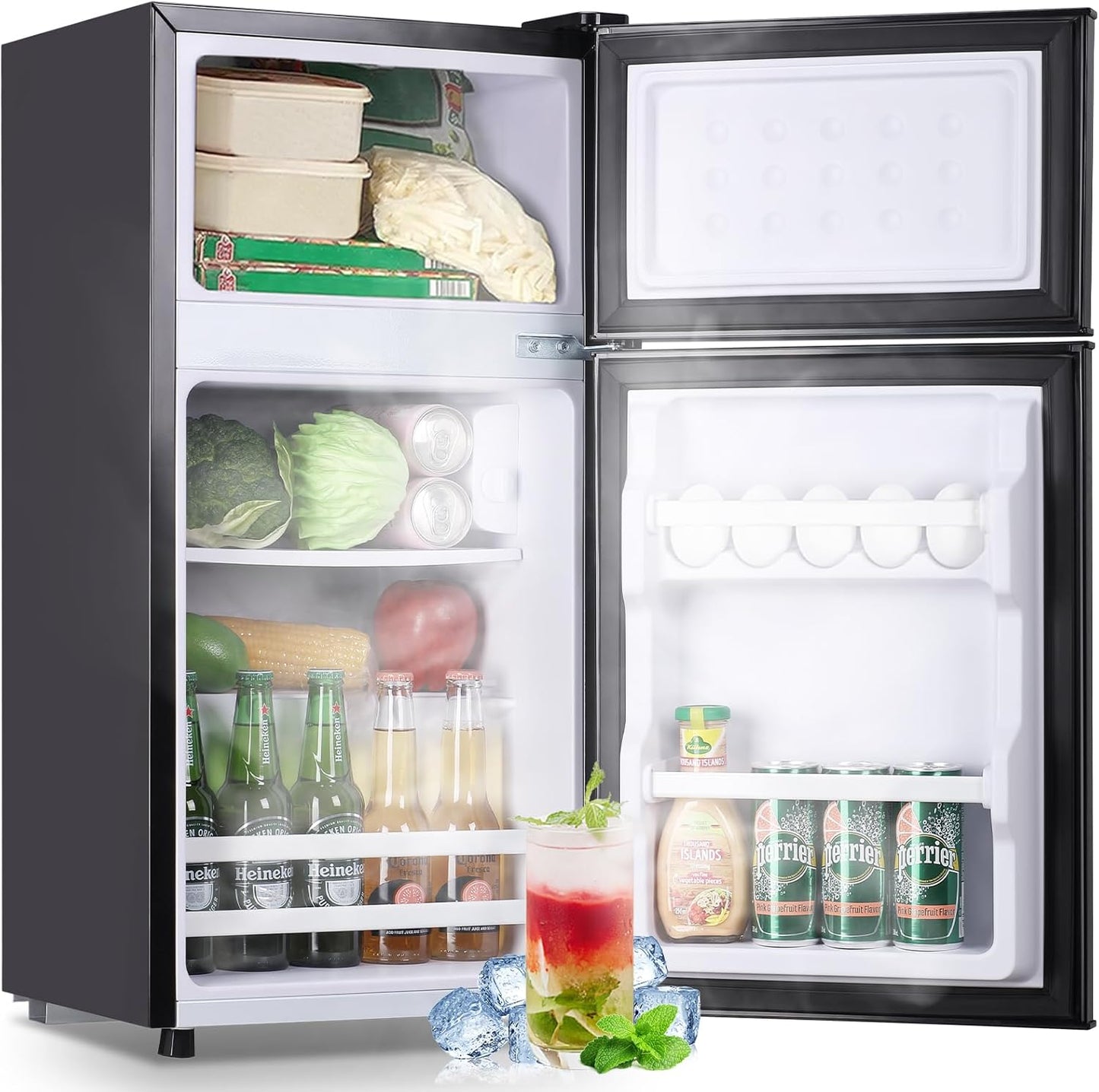 Retro Fridge with Freezer Dual Door for Compact Living Spaces
