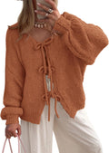 Tie Front Bow Cardigan Sweater with Puff Sleeves - Cozy Fall Staple