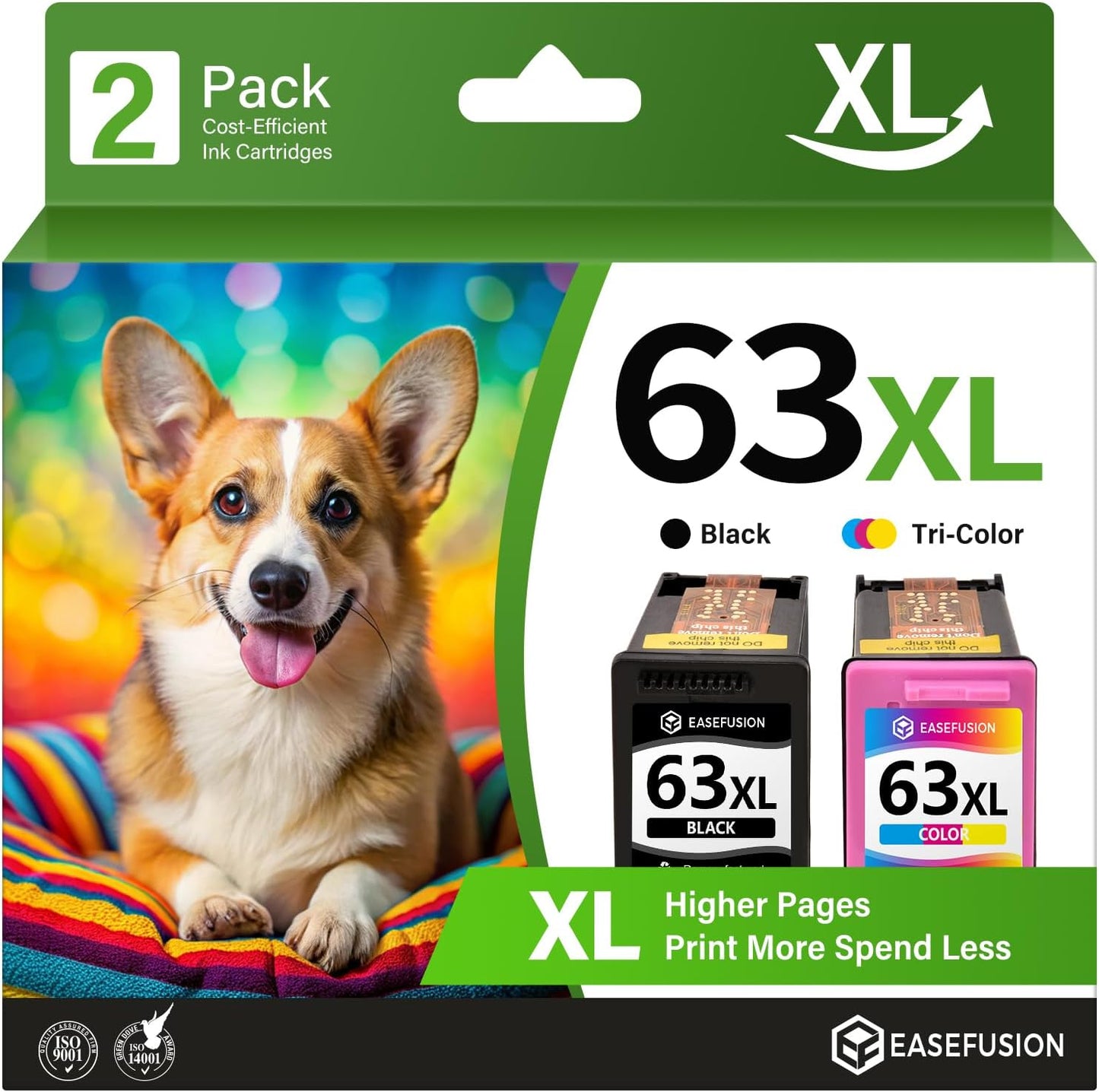63XL Ink Cartridges Remanufactured for HP Printers - Combo Pack