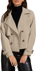 Cropped Trench Coat for Women - Casual Double Breasted Cropped Trench