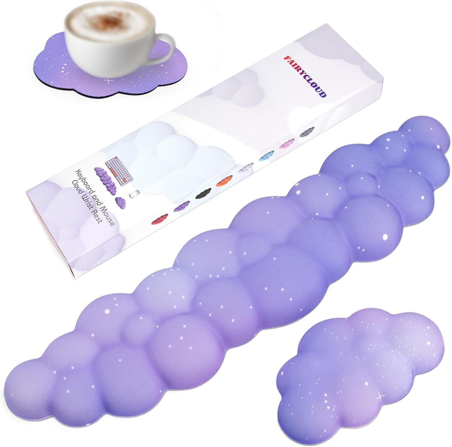 Keyboard & Mouse Wrist Rest Set, Purple Star Design