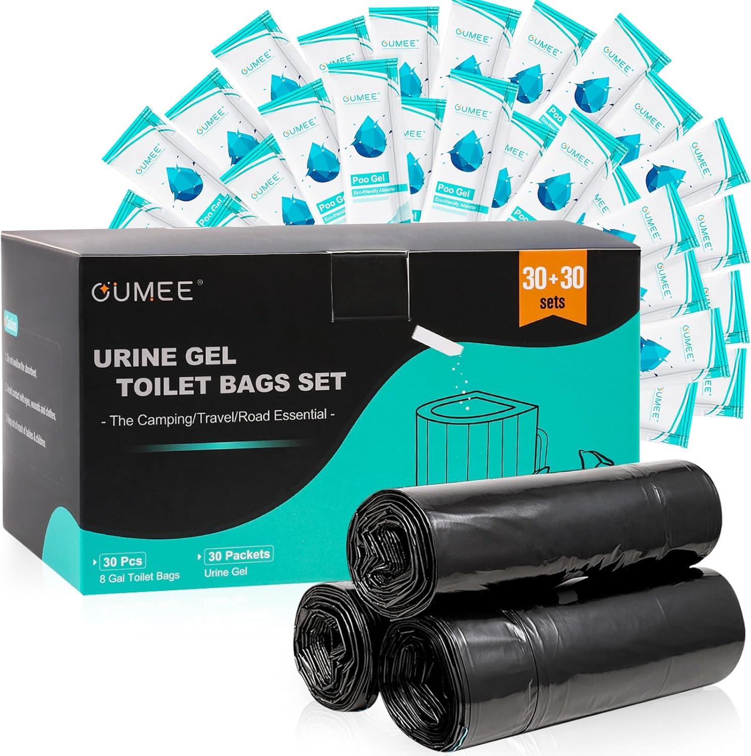 Odor-free Camping Convenience: 30 Poop Gel Bags by OUMEE
