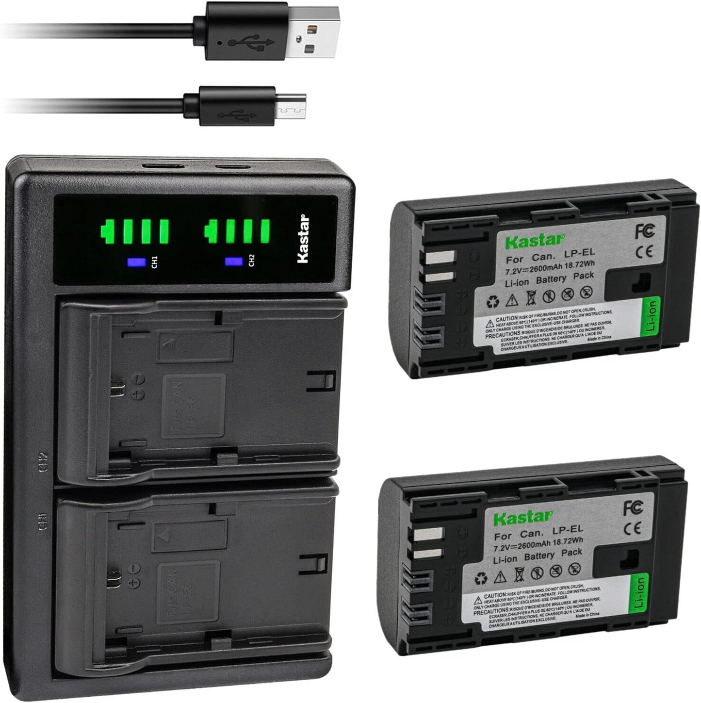 Kastar LP-EL Rechargeable Battery 2-Pack and Charger for Canon
