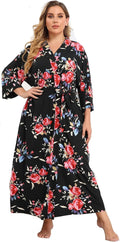 Women's Plus Size Long Robe Kimono - Soft Floral Maternity Robe