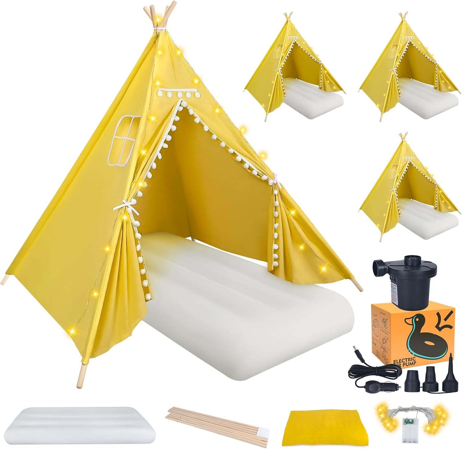 Inflatable Teepee Tent Set for Kids with Star Lights