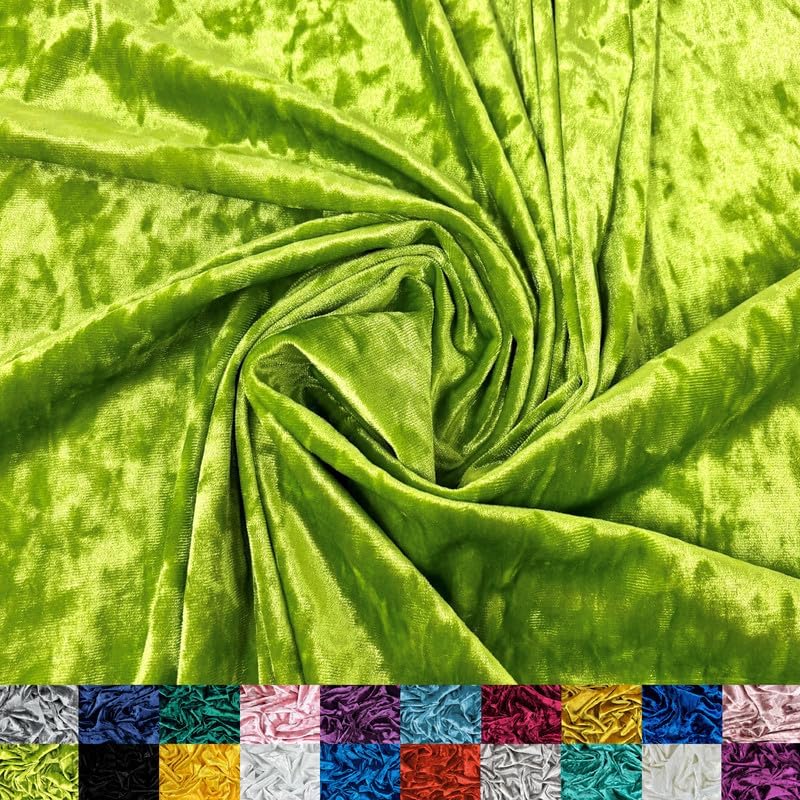 Crushed Velvet Fabric for Apparel, Upholstery & Decor - Lime Green