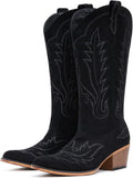 Retro-Style Suede Cowboy Boots for Women with Embroidered Details