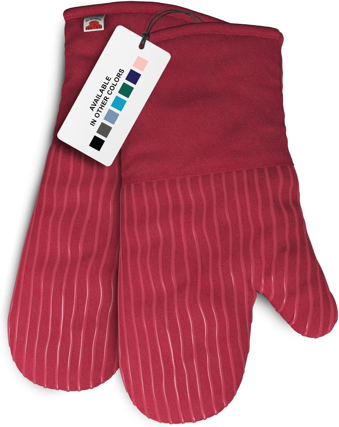 Heat-Resistant Red Silicone Oven Mitts Pair