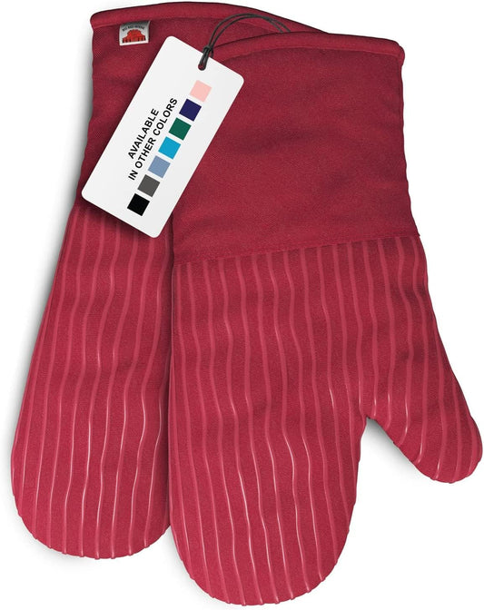 Heat-Resistant Red Silicone Oven Mitts Pair