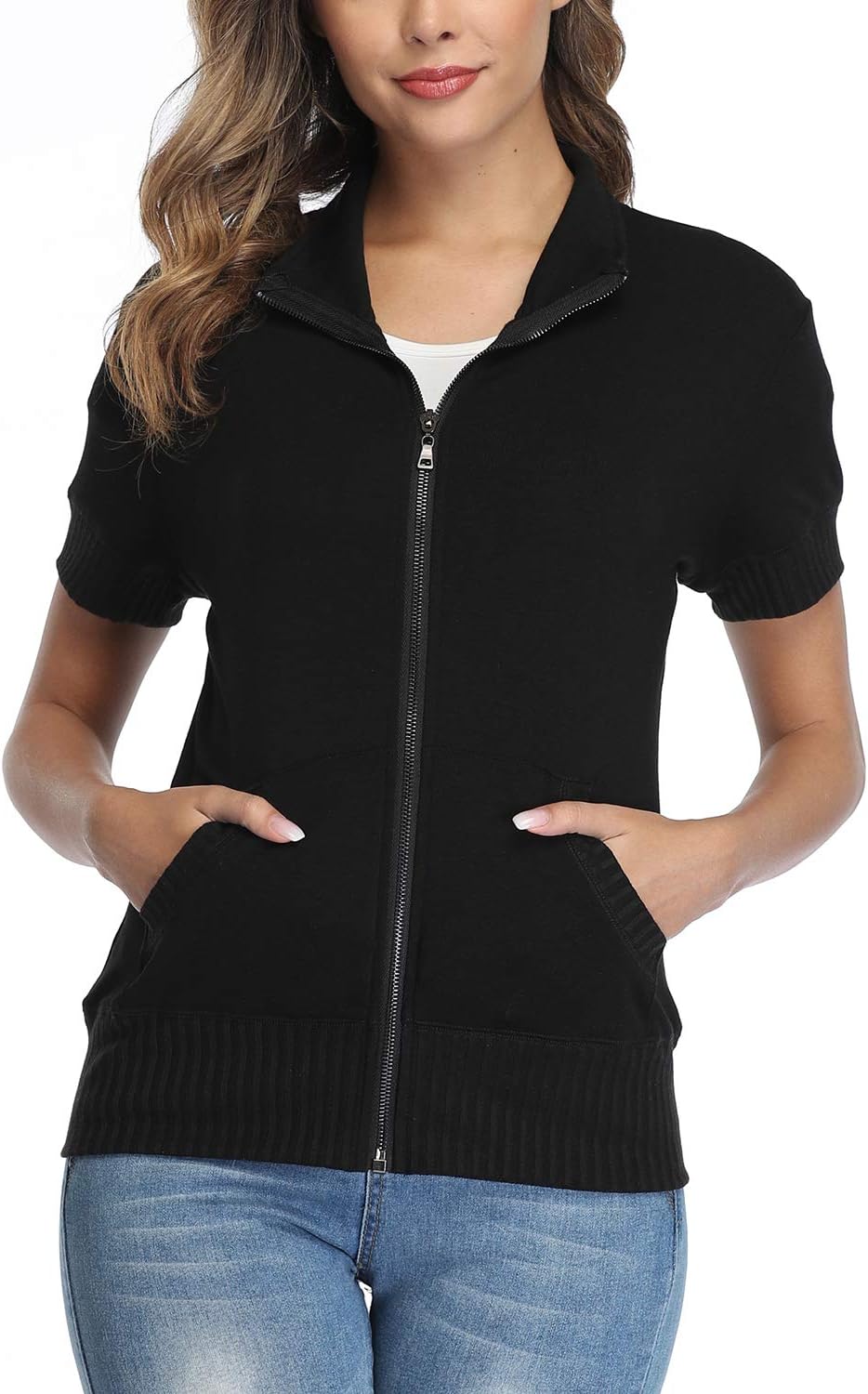 andy & natalie Women's Stand Collar Zip Up Jacket for Comfort