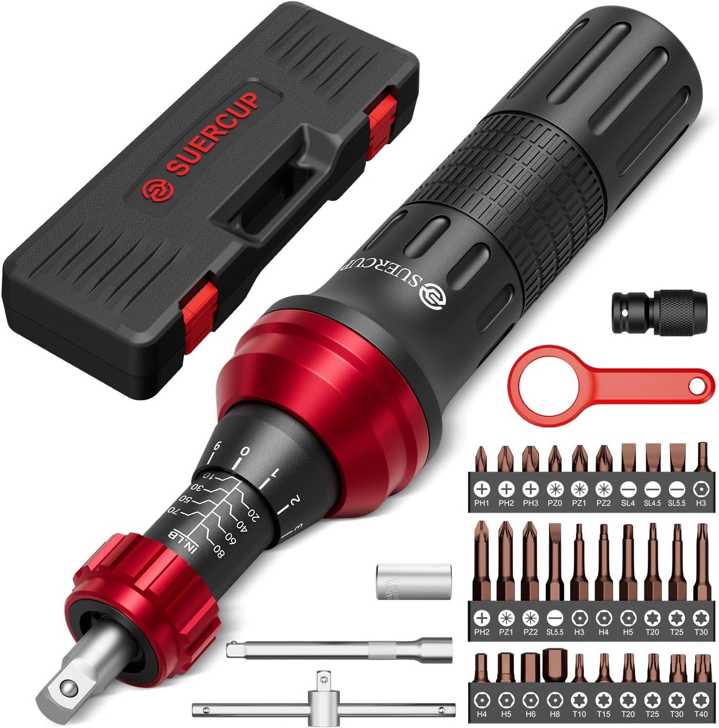 1/4in Torque Screwdriver Set with T-bar and 36 S2 Bits