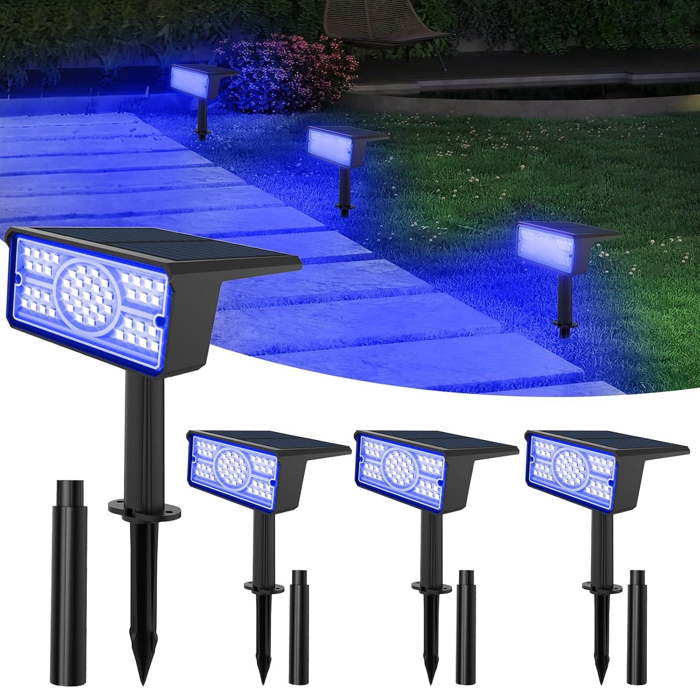 T-SUN Solar Spot Lights Outdoor 4 Pack with 49 LEDs for Yard