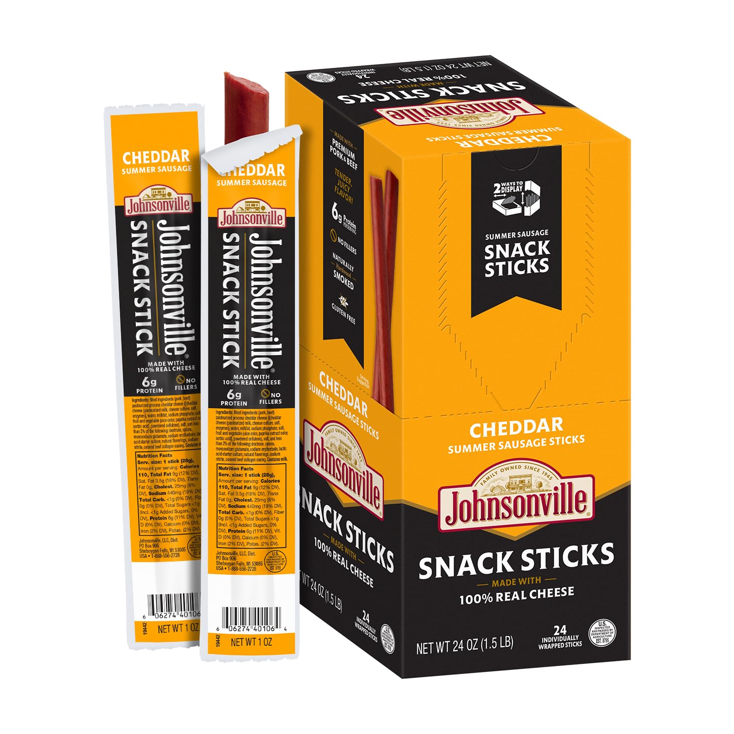 Johnsonville Summer Sausage Snack Sticks - Cheddar Protein Treats