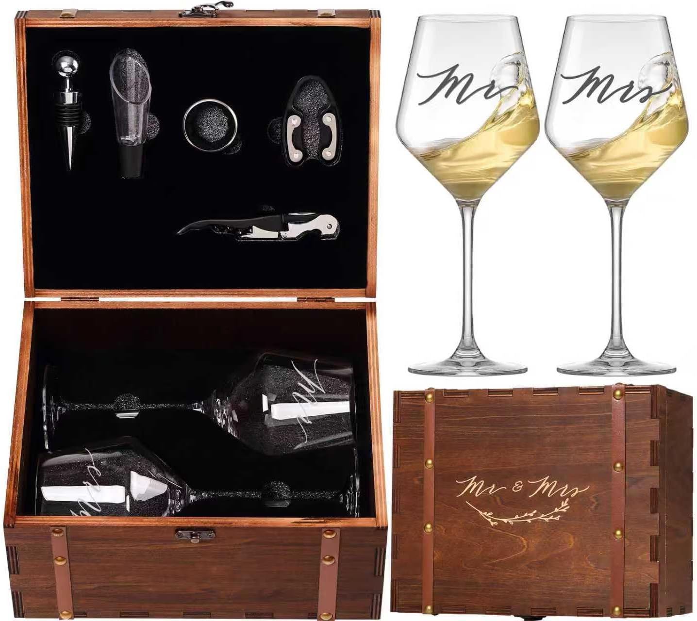 Mr Mrs Wine Glasses Gift Set for Weddings and Engagements