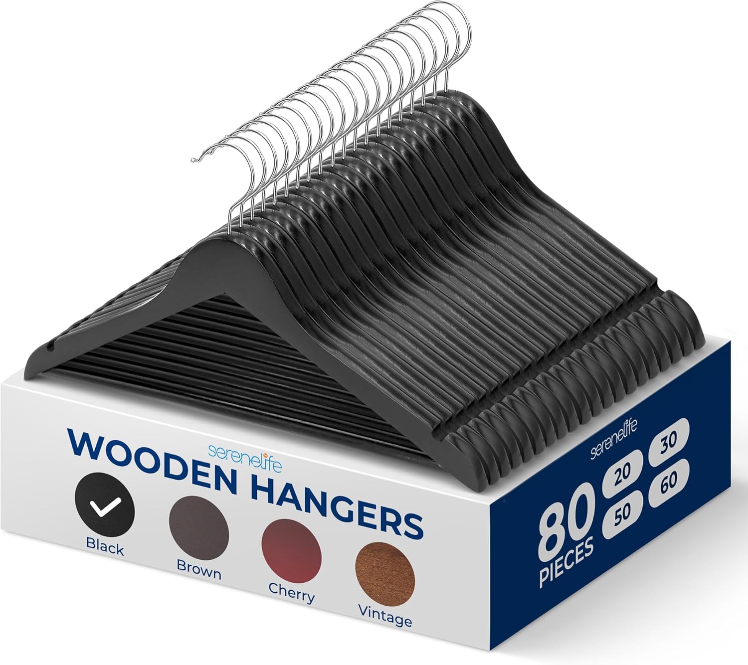 Durable Wooden Coat Hangers with 360 Swivel Hook for Closet