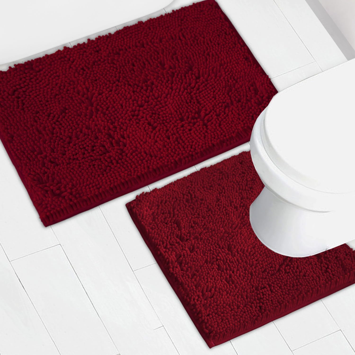 Chenille Bath Mat Set 2 Piece Super Absorbent Non Slip Backing