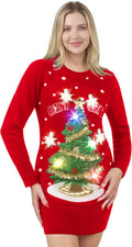 Light Up Ugly Christmas Sweater Dress for Women - Red Acrylic 2025